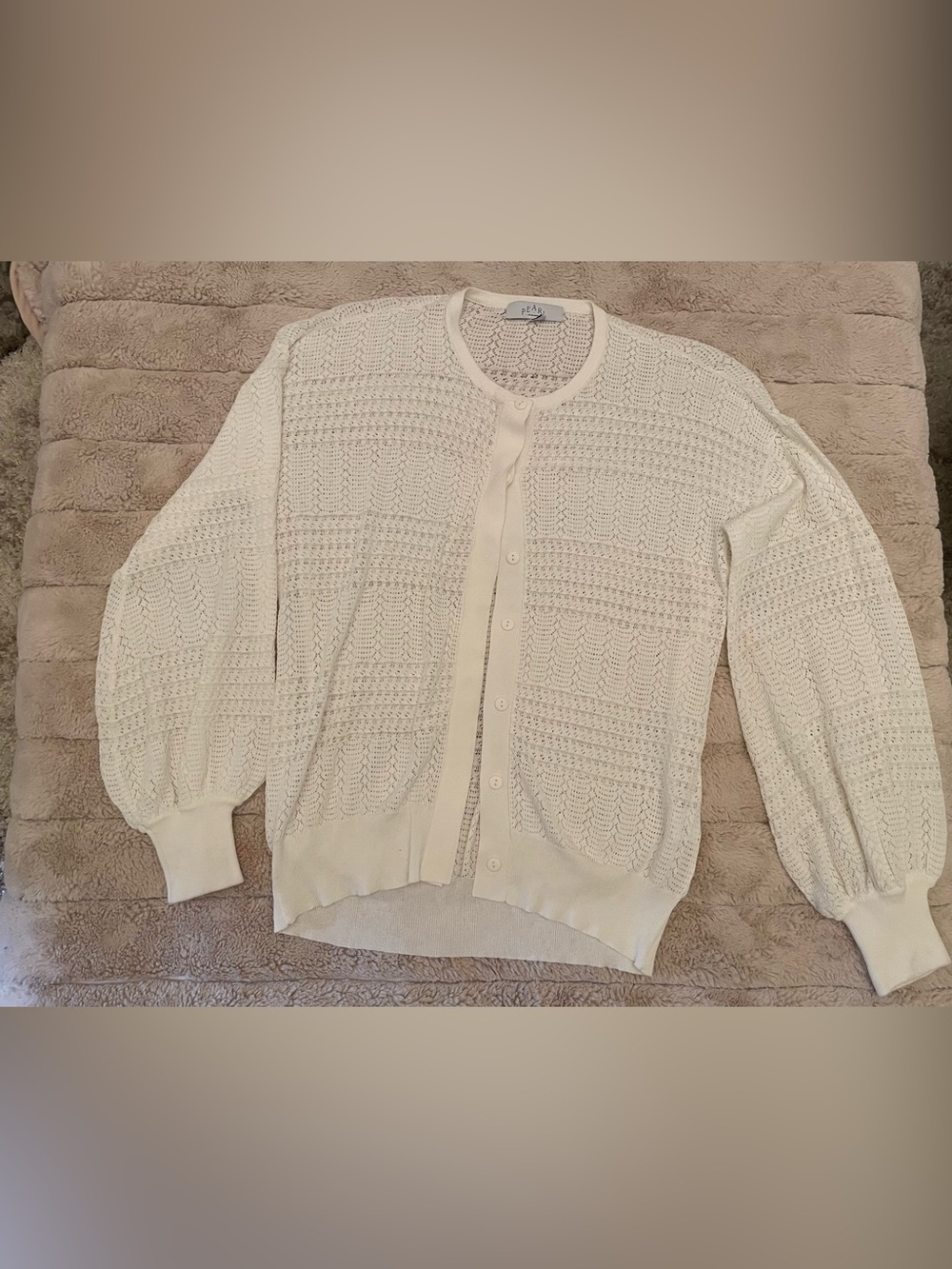 Ivory Open-Knit Button Cardigan Sweater